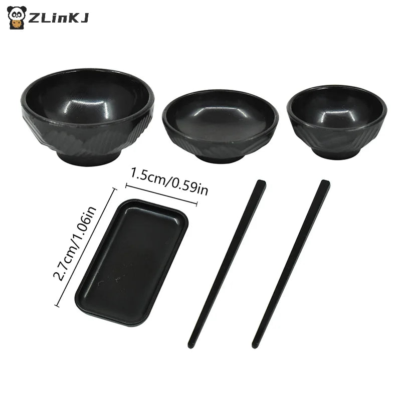 ▶1Set 1:6 Dollhouse Miniature Dinner Plate Bowl Chopsticks Tray Tableware Kitchen Model Decor Toy Doll House Accessories Zpaxo