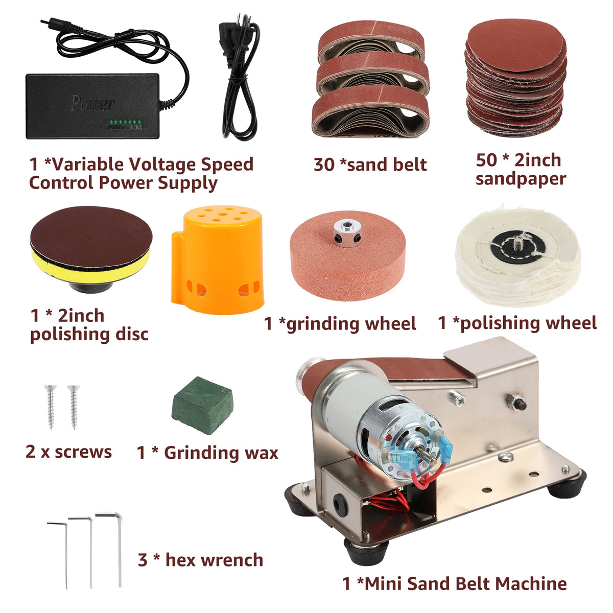 Electric Belt Sander Stainless Steel Mini Belt Grinder Adjustable US Standard 15 Degree Bench Grinder For Wood /Knife Polishing Zpaxo 87pcs