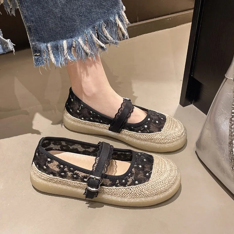 Round Closed Toe Women's Comfortable Embroidery Single Shoes Women Zpaxo black 36