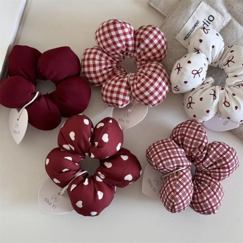Cute Filled Cotton Flower Scrunchie Oversized Elastic Plaid Hair Zpaxo