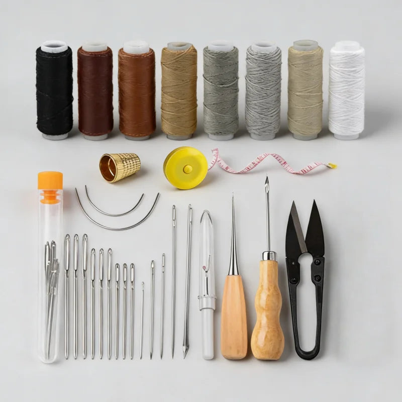 Upholstery Repair Sewing Kit Heavy Duty Sewing Kit Leather Working Tools with Awl Tools,Hand Stitching Needles,Thread Zpaxo Default Title