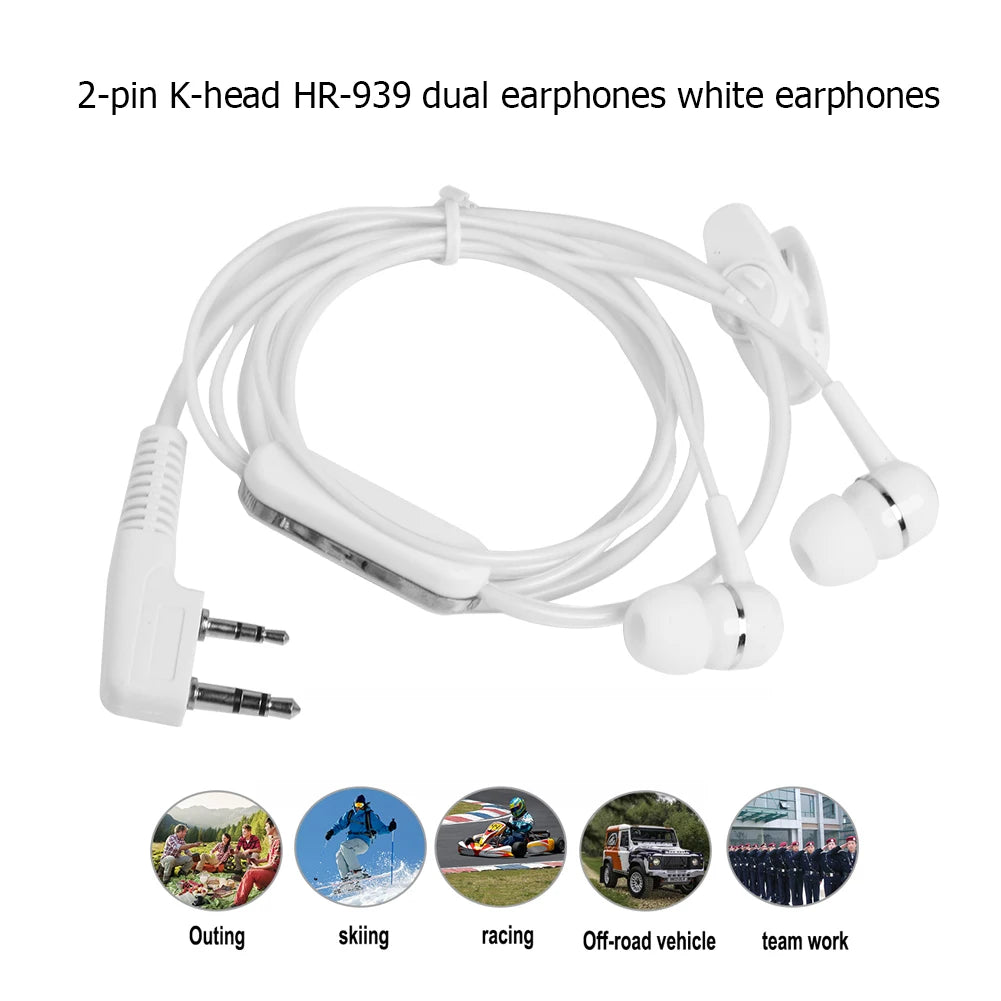 Walkie Talkie Dual Headset Earphone 2 Pin K Two Way Ham Radio Speaker