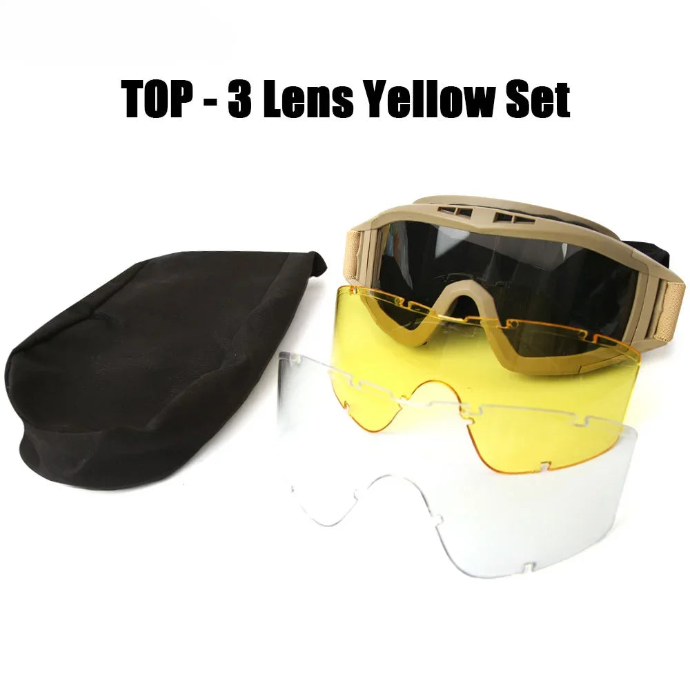 Airsoft Tactical Goggles – 3 Lens Windproof Shooting Glasses Tactical Goggles Zpaxo 3 Lens Khaki
