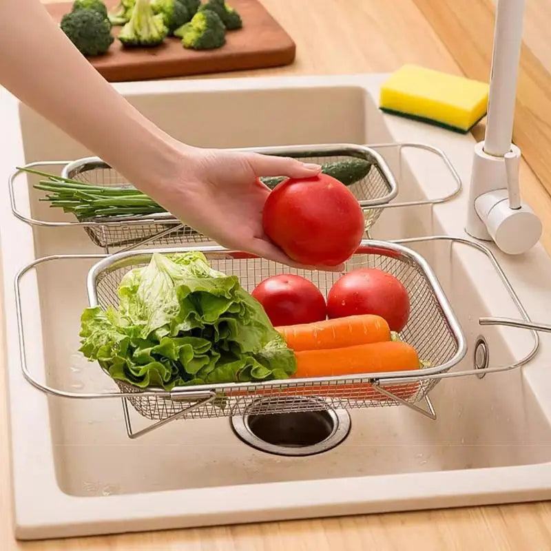 Retractable Stainless Steel Sink Drain Basket & Colander