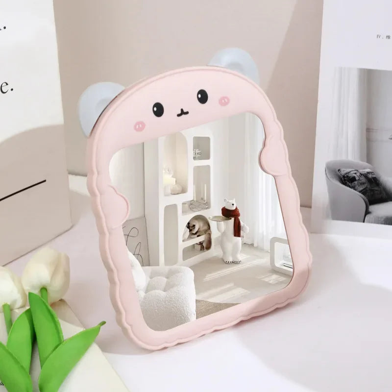 Bedroom Small Makeup Mirror Cartoon Panda Ear Table Foldable Student Zpaxo Bear Pink C4216A