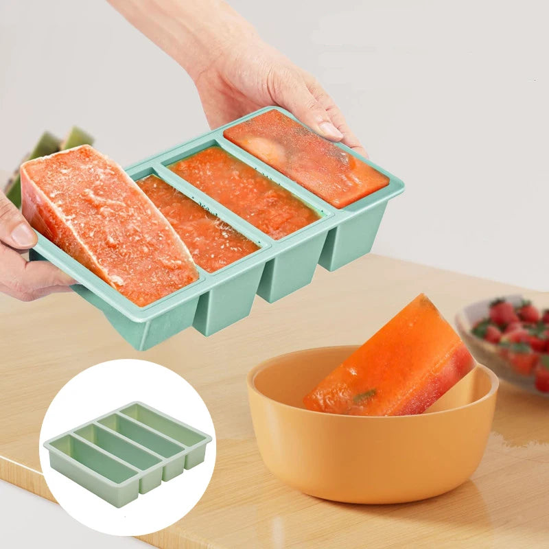 Ice Cream Mold 4 Grids Giant Storage Food Meal Sauce Lid Silicone Zpaxo
