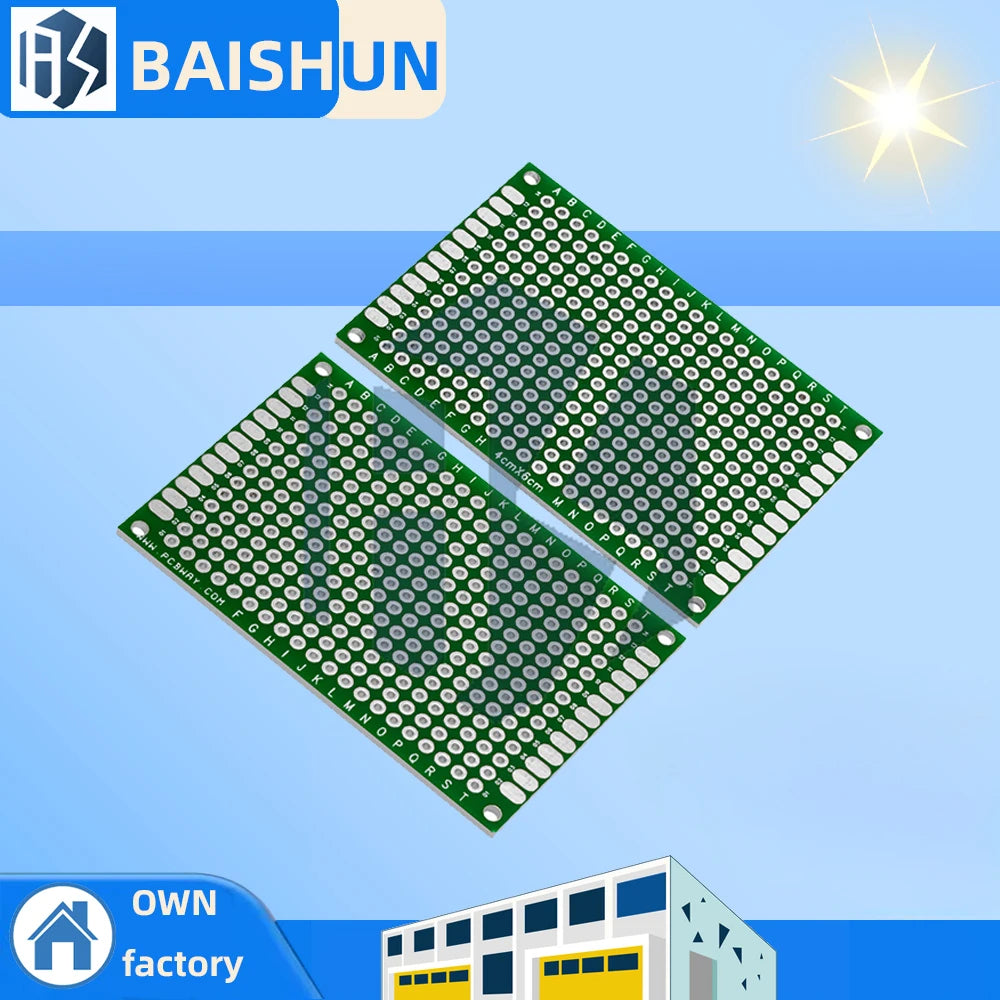 Universal FR-4 Prototype PCB Kit (5PCS) - 4x6cm 1.6mm Thick, Tin-Plated, 2.54mm Standard Pitch (1.6x2.4") Zpaxo