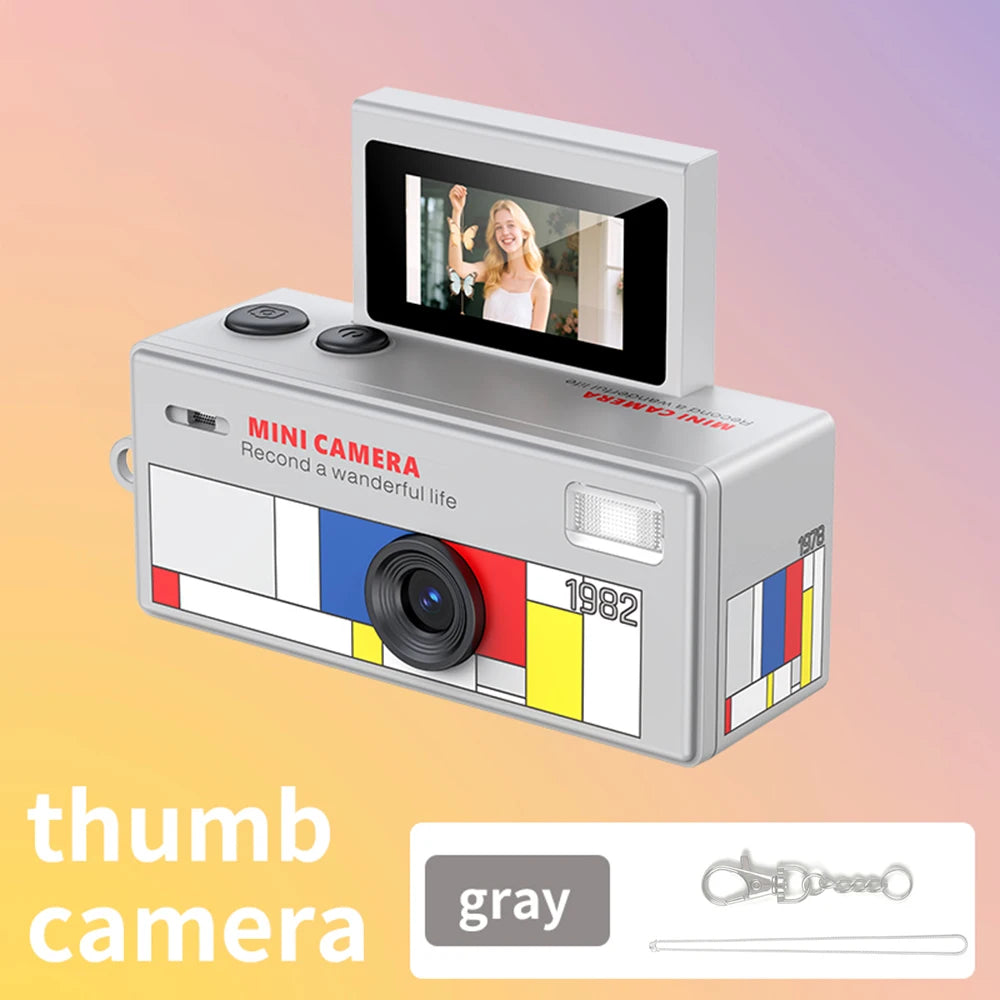 1080P HD Retro Thumb Camera with 180° Flip Screen Wearable Portable Mini Keychain Camera for Outdoor Travel Photography 2026 NEW Zpaxo LK030 Gray Camera Add 64G