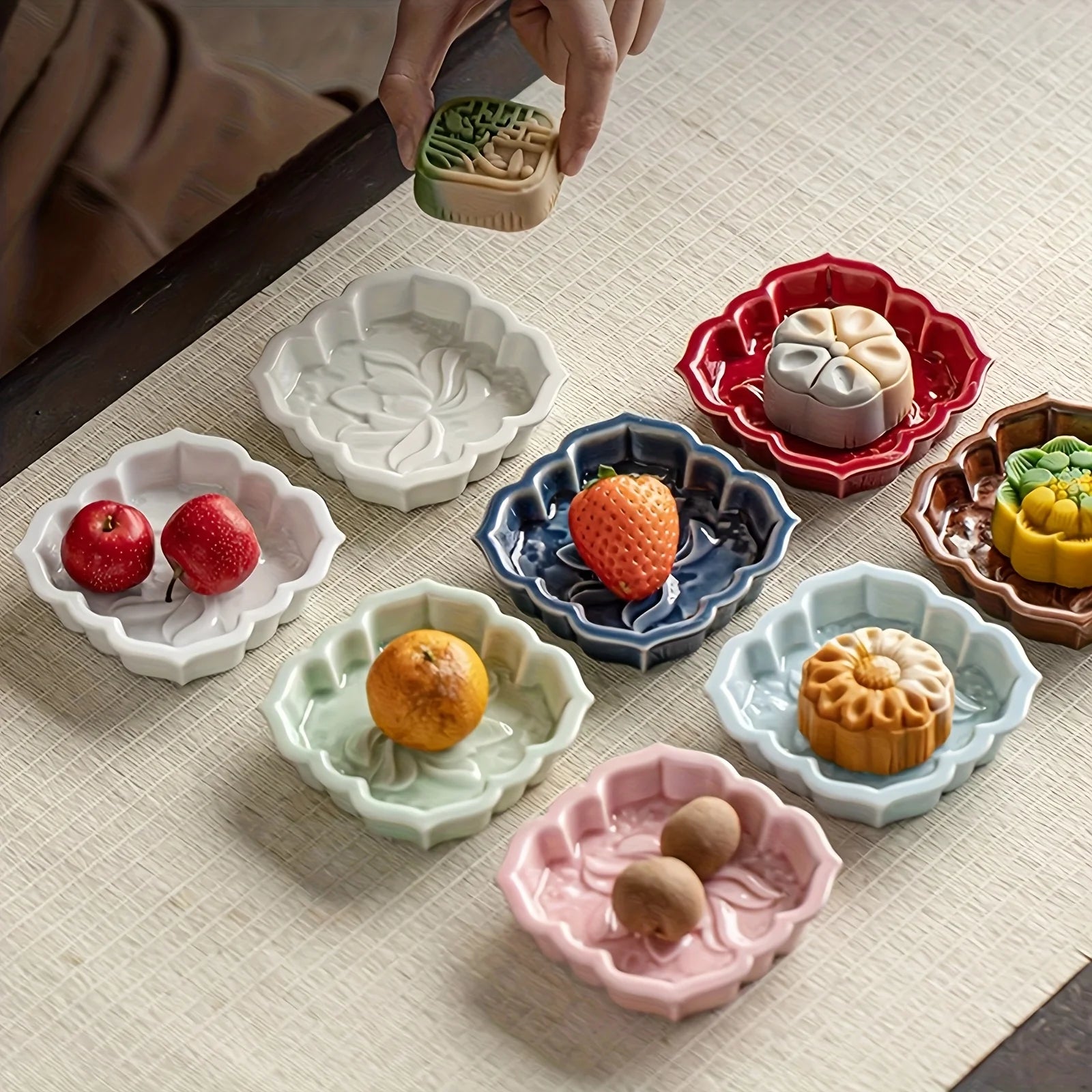 Ceramic Sauce Dish, Lotus Design - Small Appetizer Plate for Soy Sauce, Condiments, Snacks - 4 Color Options Zpaxo