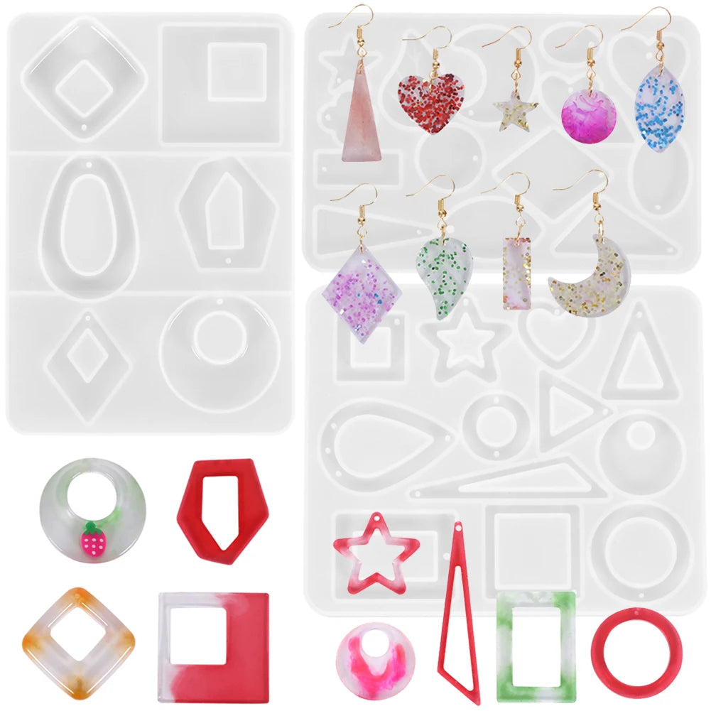 Geometric Silicone Earring Mold Pendant Keychain Necklace Jewelry Craft Making Round Square Heart Star Moon Epoxy Resin Mould Zpaxo