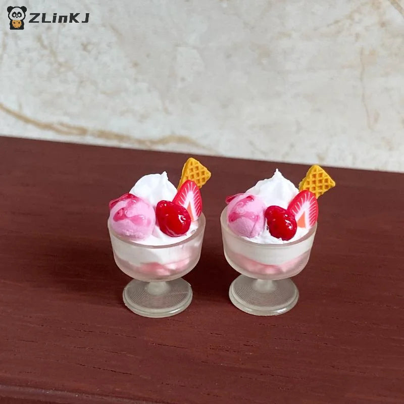 Miniature Dollhouse Food Toy Strawberry Ball Pink Ice Cream Cup Model Zpaxo
