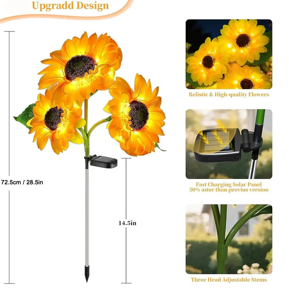 3 Heads LED Solar Simulation Sunflower Light Garden Yard Lawn Night Lights Landscape Lamp Home Decoration Christmas Flower Light Zpaxo