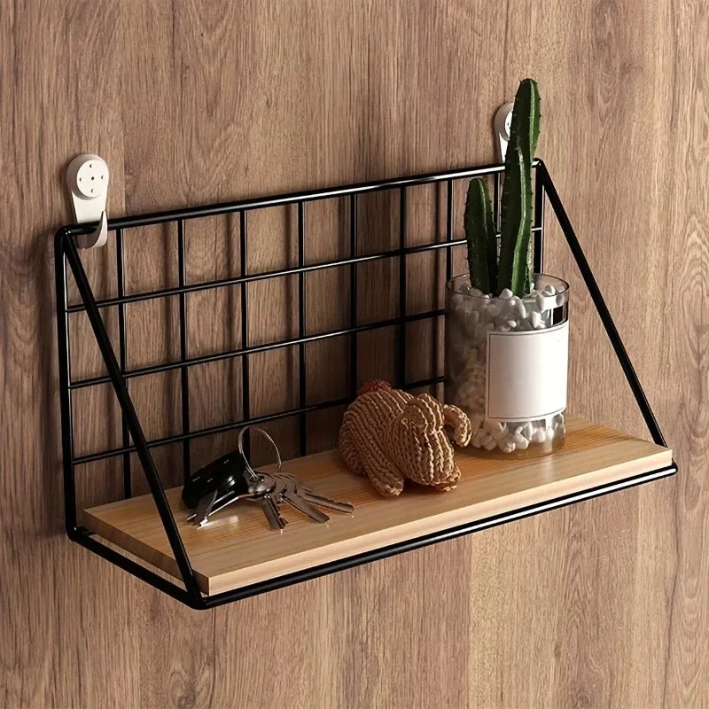Wooden Wall-Mounted Storage Rack – Plant Stand & Key Holder