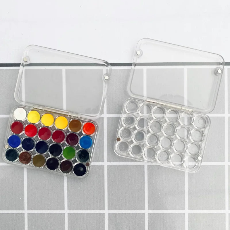 Portable Mini Watercolor Paint Box 24 Grid Magnetic Transparent Acrylic Nail Pigment Storage Box Painting Supplies Storage Tool Zpaxo