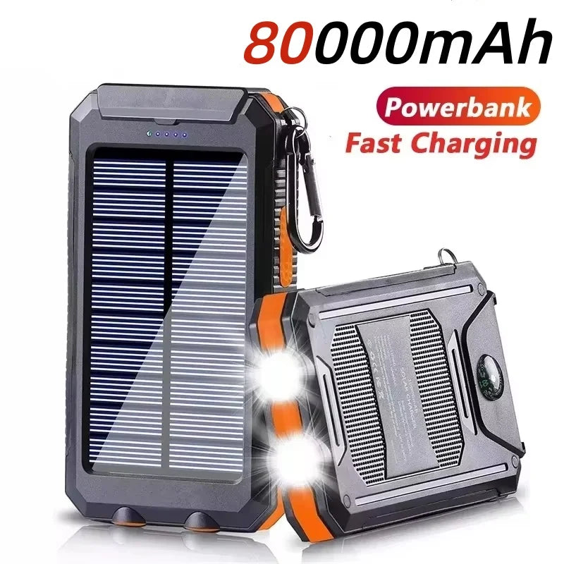 Solar Power Bank 80000mAh Portable Power Bank External Battery Fast Charging Strong Light LDE Light for All Smartphones Zpaxo