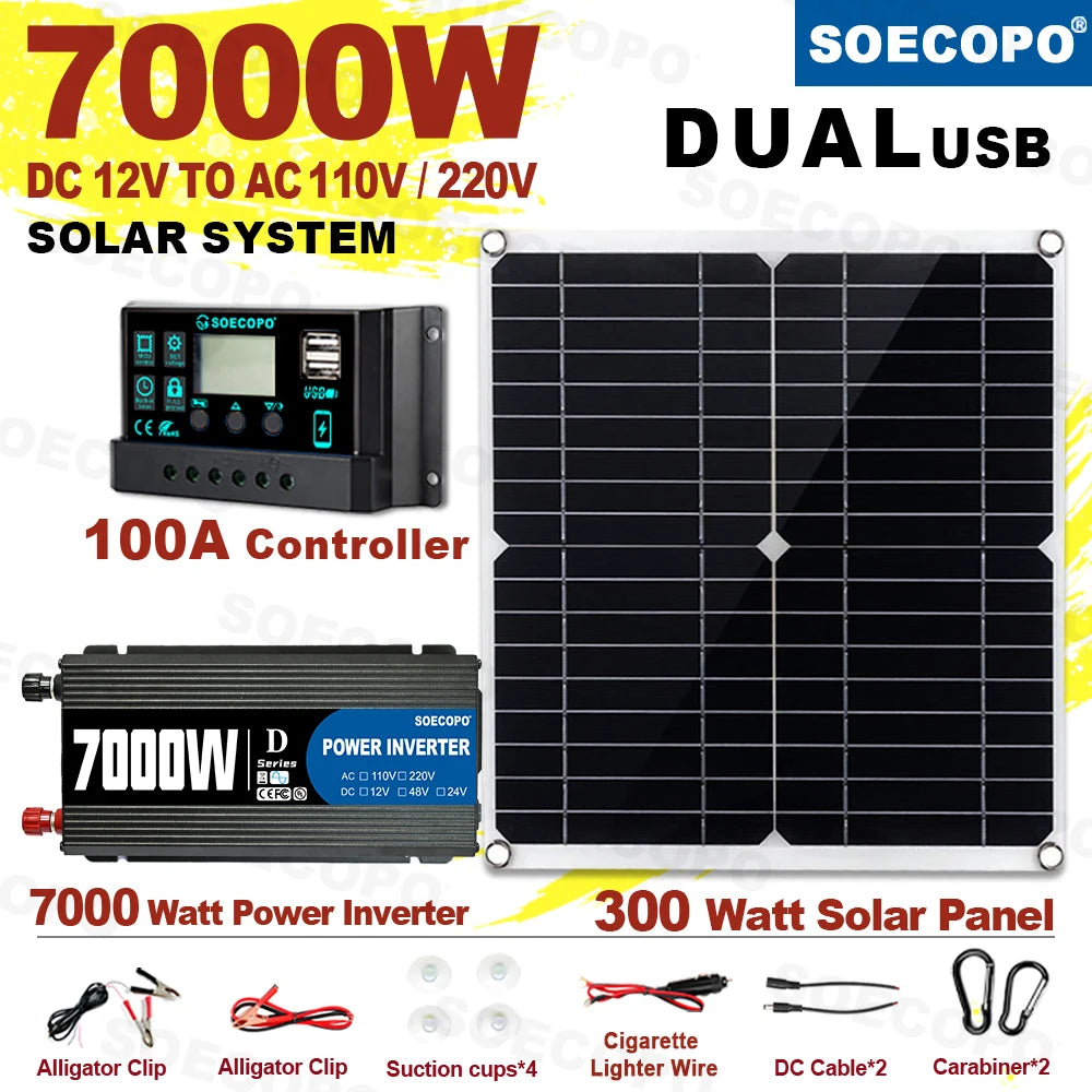 SOECOPO 7000W Solar Power System 12V 110V 220V AC 100A Controller
