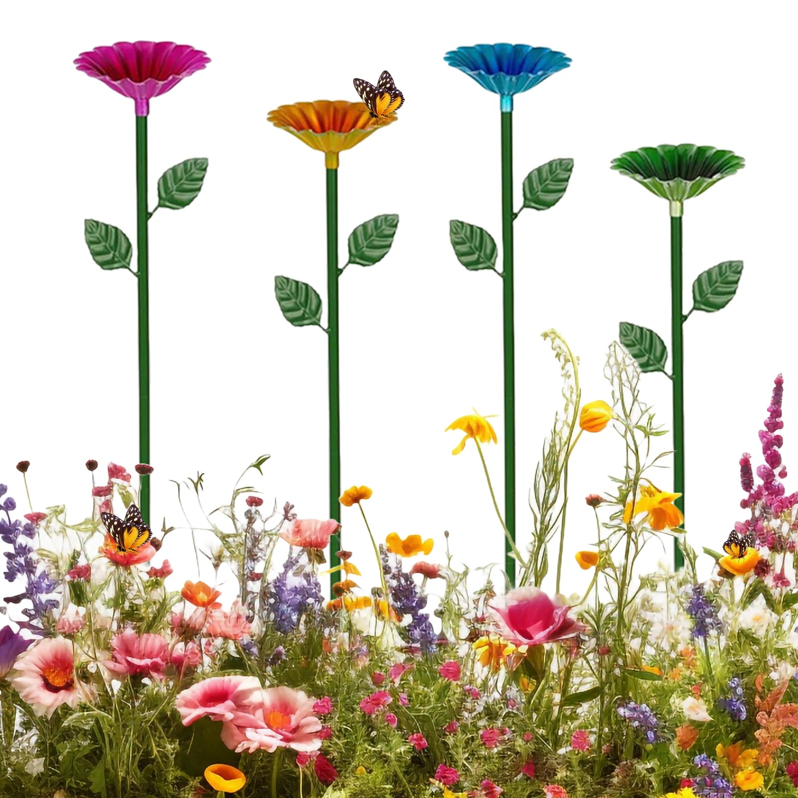 Bee Watering Station Flower Shape Metal Water Feeder Multi-function