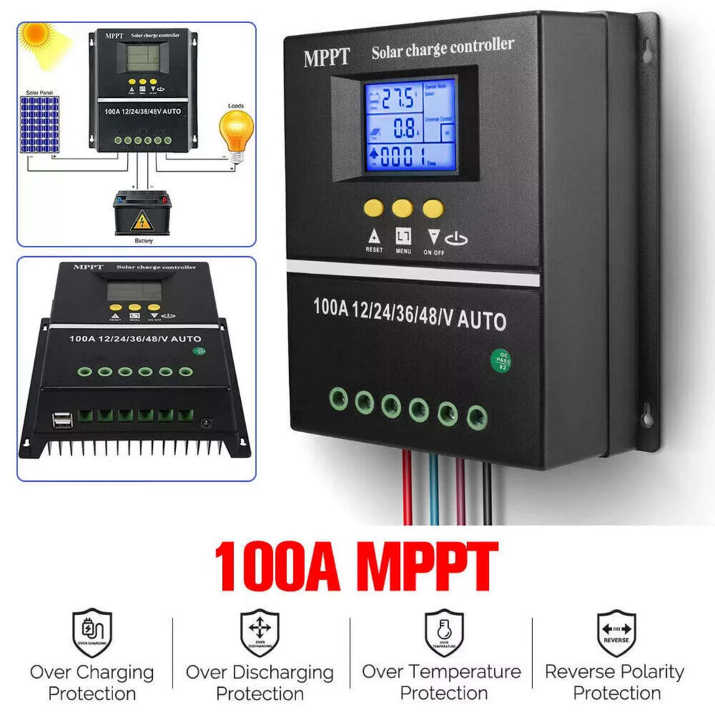 100A MPPT Solar Charge Controller 12V 24V 36V 48V Panel Battery