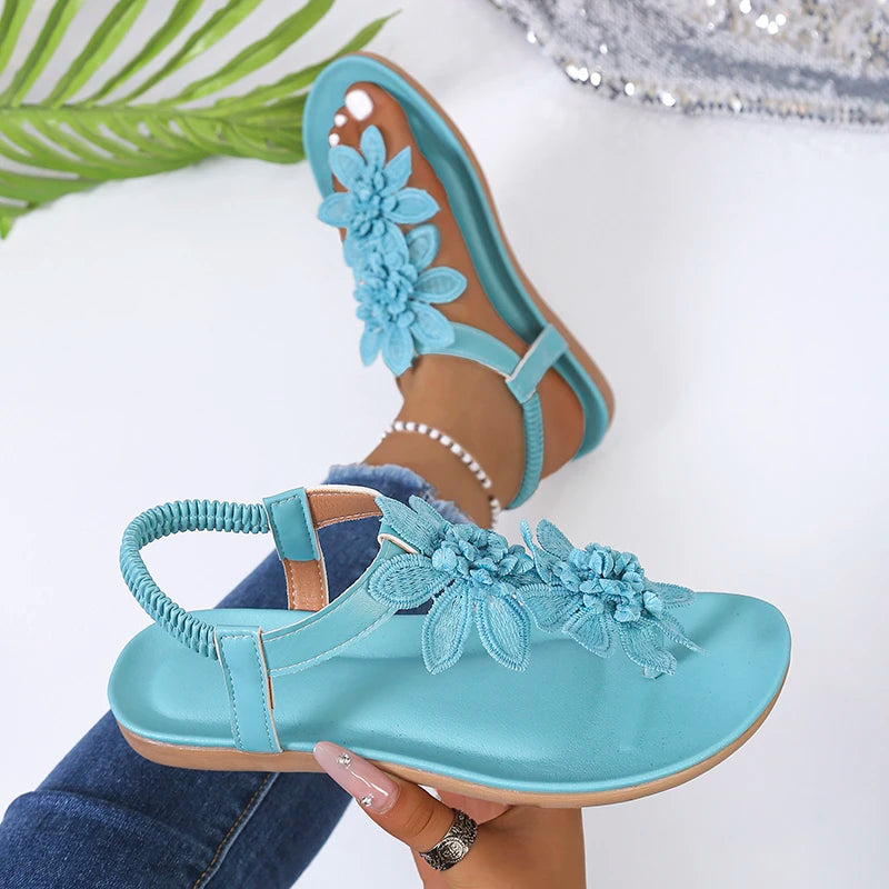 Woman Floral Sandals Clip Toe Flat Summer Lightweight Fashion Shoes
