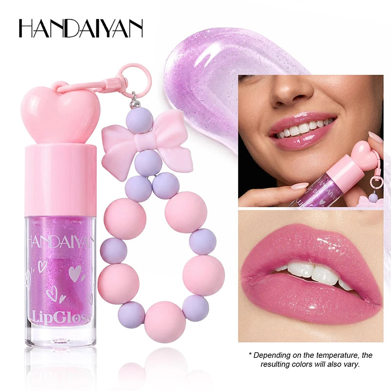 4 Colors Water Light Mirror Lip Gloss Makeup Cute Bow Bracelet Moisturizing Hydrating Lip Oil Pearlescent Fine Shimmer Lip Glaze Zpaxo