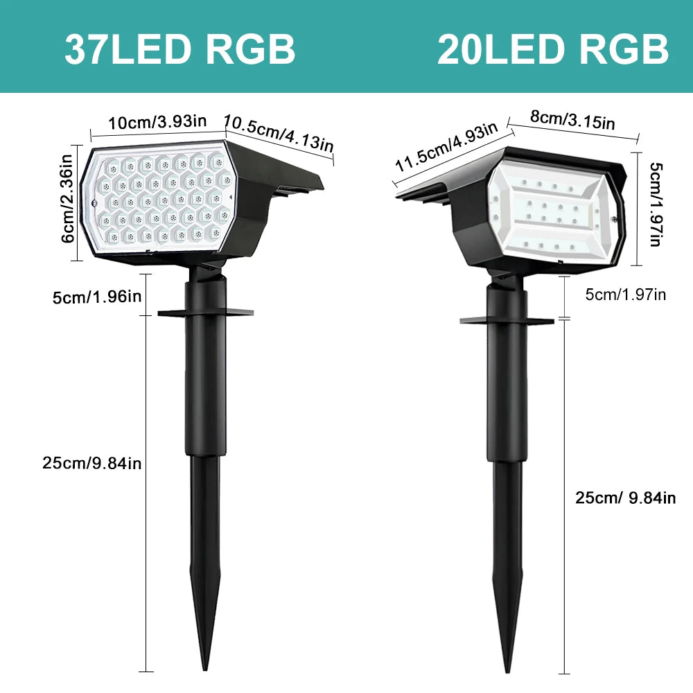 37/20LED Solar Spotlight Outdoor RGB Color Changing Solar Landscape Lights Waterproof Solar Powered Wall Lights Garden Patio Zpaxo