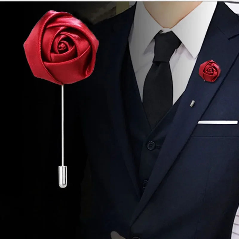 Men Boutonnieres for Wedding Groom Corsage Lapel Pins Ribbon Roses Flower Mensuit Buttonhole Brooch Marriage Accessories Zpaxo