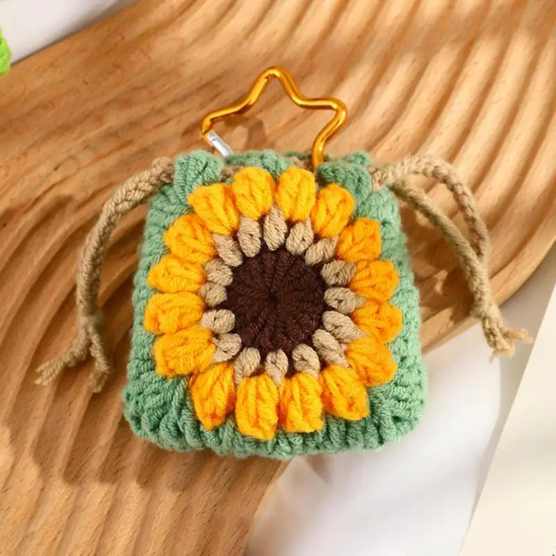 Coin Pouch Keychain Woven Sunflower Keyring Charm Cute Drawstrings Zpaxo