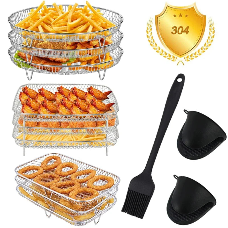 3-Layer Stackable Air Fryer Rack | 304 Stainless Steel Grill Air Fryer Rack Zpaxo