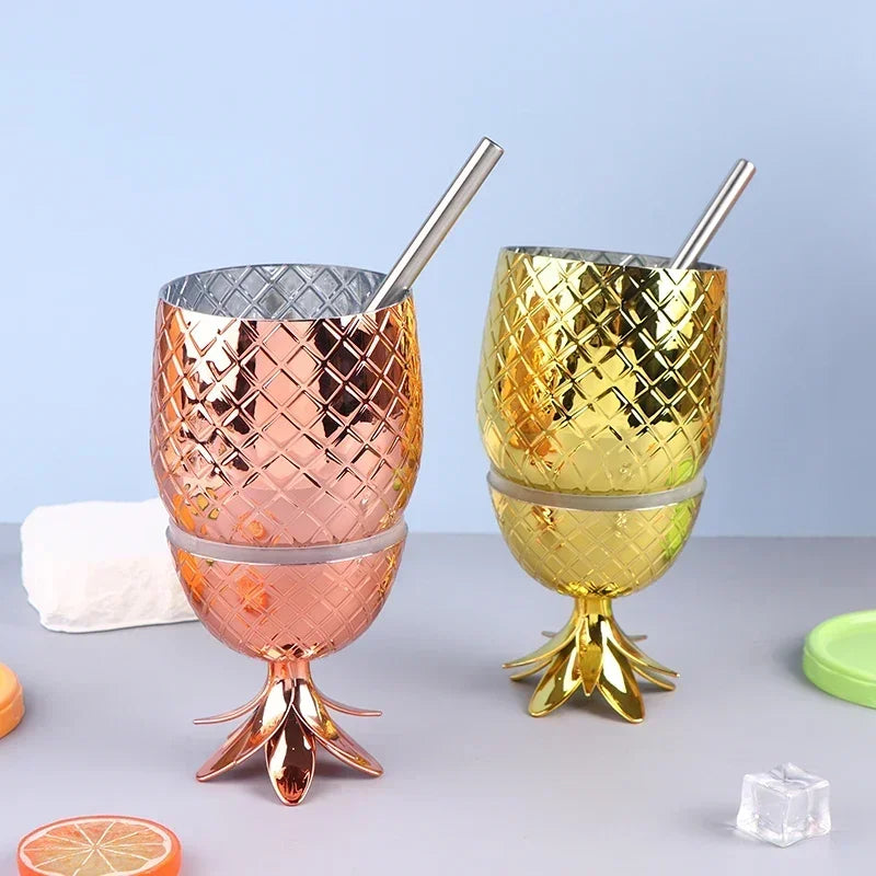 450ml Pineapple Cocktail Cup with Stainless Steel Straw Novelty Cocktail Cup Zpaxo