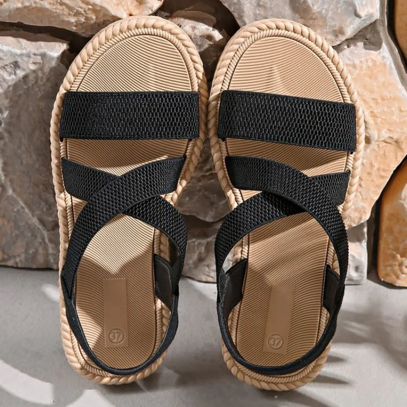 Summer Flats Sole Women Sandals Fashion Cross Band 43 Beach Sandels