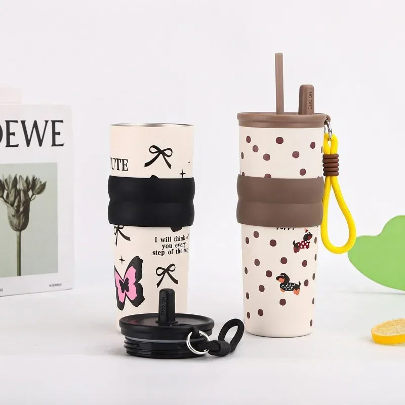 Stainless Steel 710ML Insulated Cup for Boys and Girls, Portable Cooling Ice Cream King Cup, Outdoor with Lifting Rope Straw Cup Zpaxo