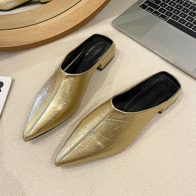 Fashion Pointed Toe Women Flats Slippers Mules Shoes 2026 Luxury