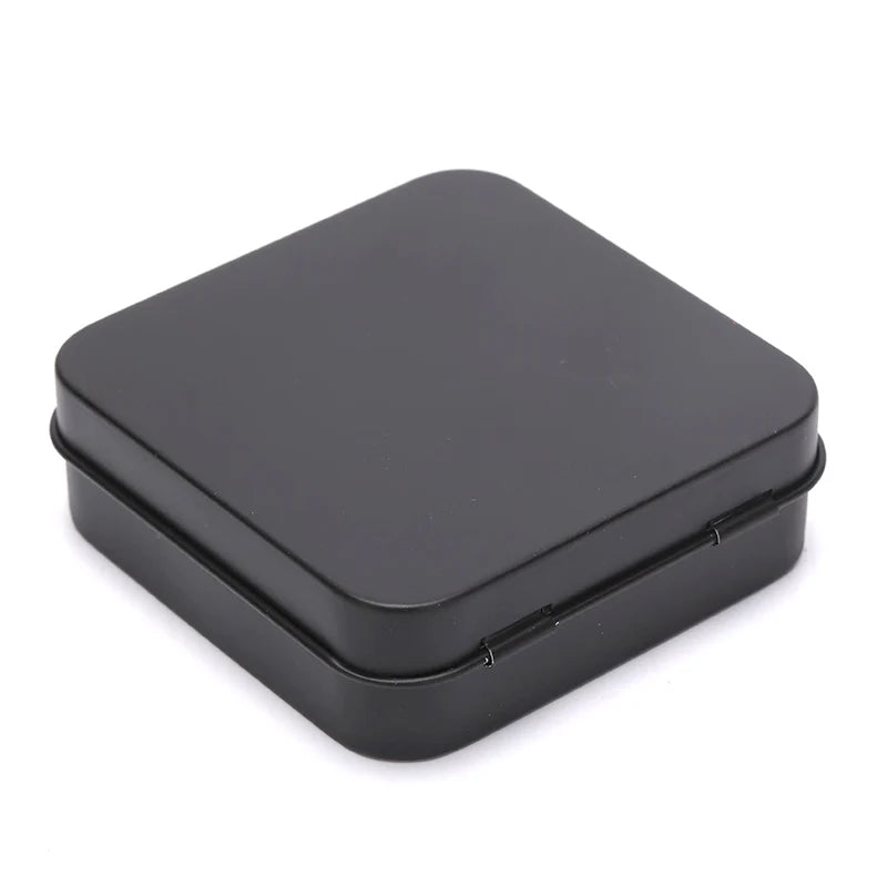 CMMini Square Small Tin Box Metal Hinged Flip Storage Case Jewelry Zpaxo Black