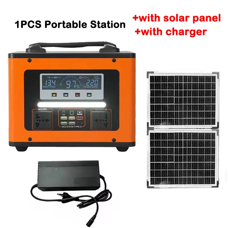 LiFePO4 600W Portable Power Station AC 220V 40Ah Solar Generator Storage Energy Power Bank for Camping Travel RV Home Emergency Zpaxo With solar panel 220V