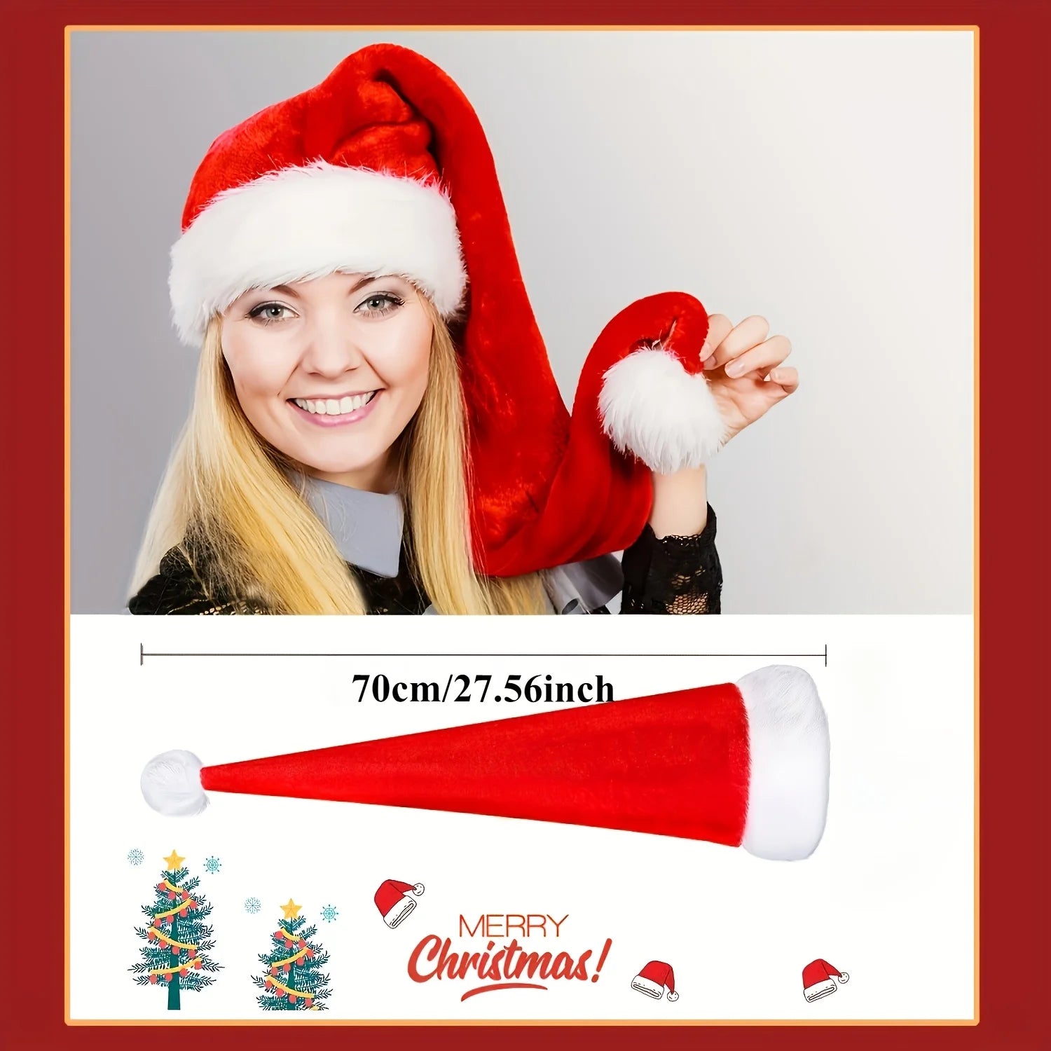 Long Velvet Christmas Hat Soft Warm Family Holiday Parties Santa