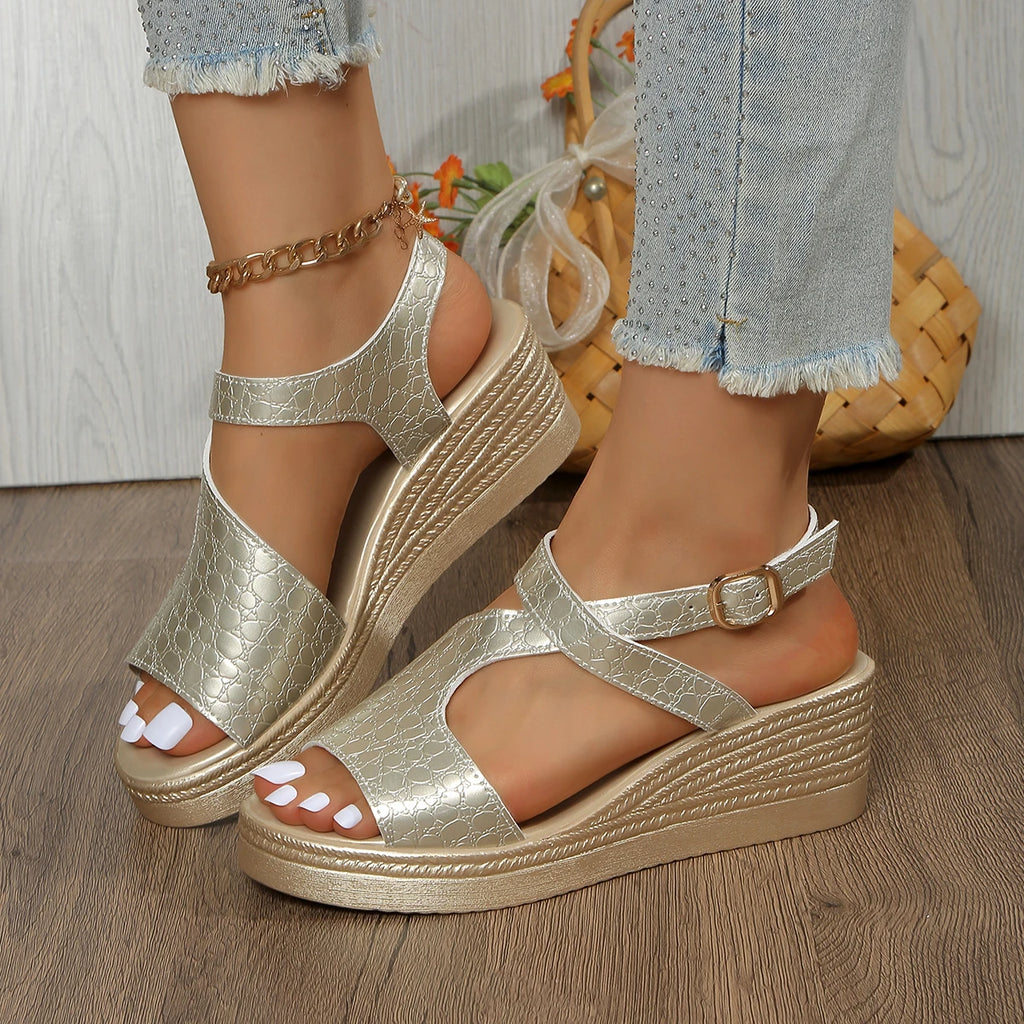 Women Sandals Designer Peep Toe Wedge Sandals Women Summer Back Strap Buckle Platform Shoes Woman 2025 Fashion Thick Sole Shoes Zpaxo