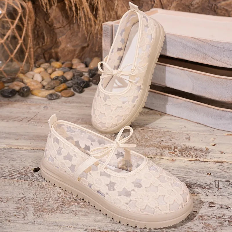 2026 Women Fashion Ballet Thick Soled Single Shoes Breathable Laces Zpaxo