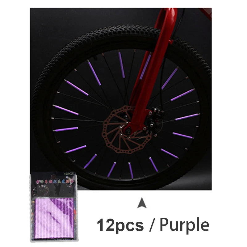 Bicycle Wheel Spokes Reflective Sticker Tube Warning Strip 12Pcs MTB Bike Reflective Mount Clip Wheel Spoke Reflector Stripe Zpaxo purple