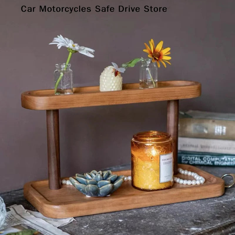 Versatile 2-Tier Wooden Storage Rack Kitchen&tea Room-countertop