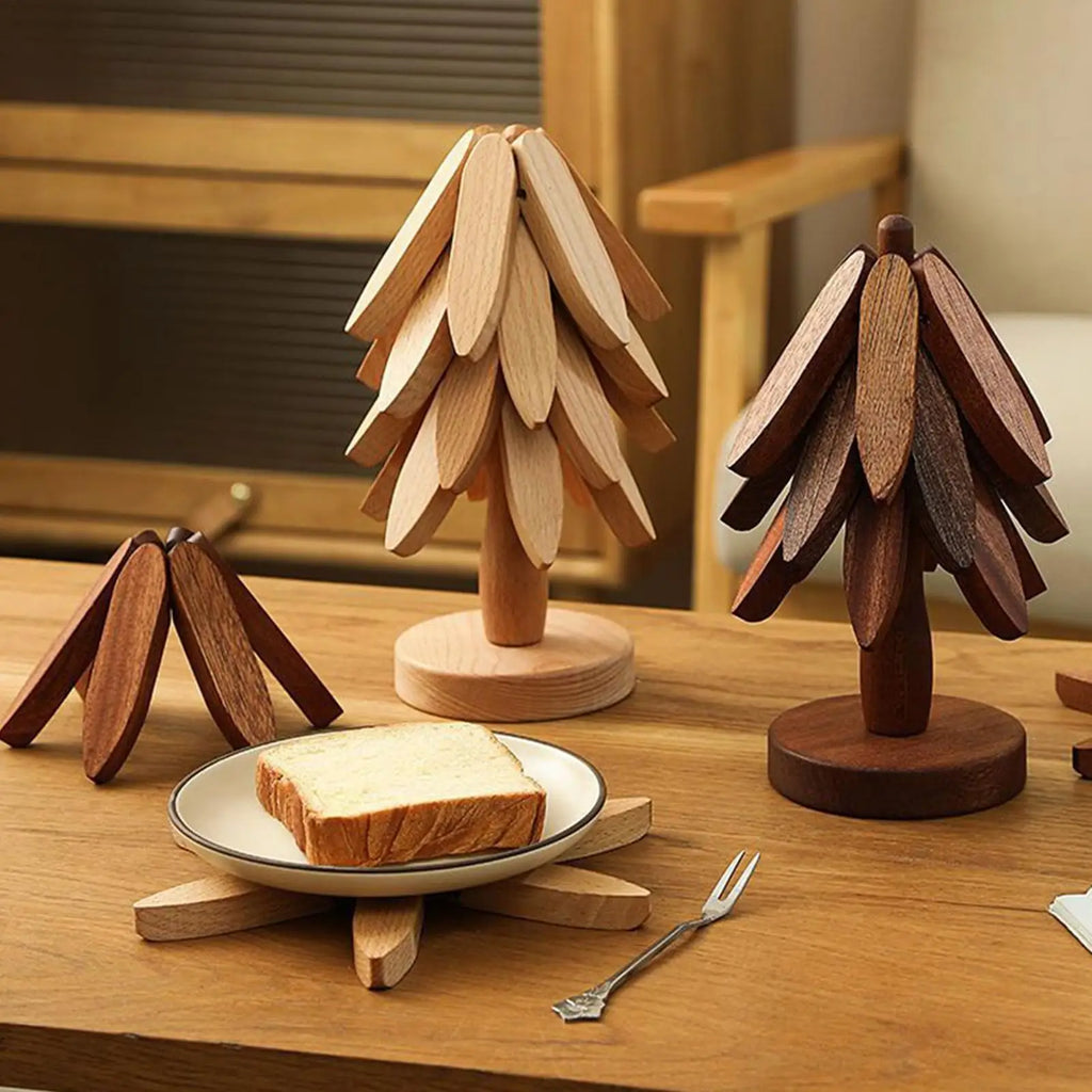 Wood Trivet Tree Shape Heat Resistant Coasters Kitchen Table