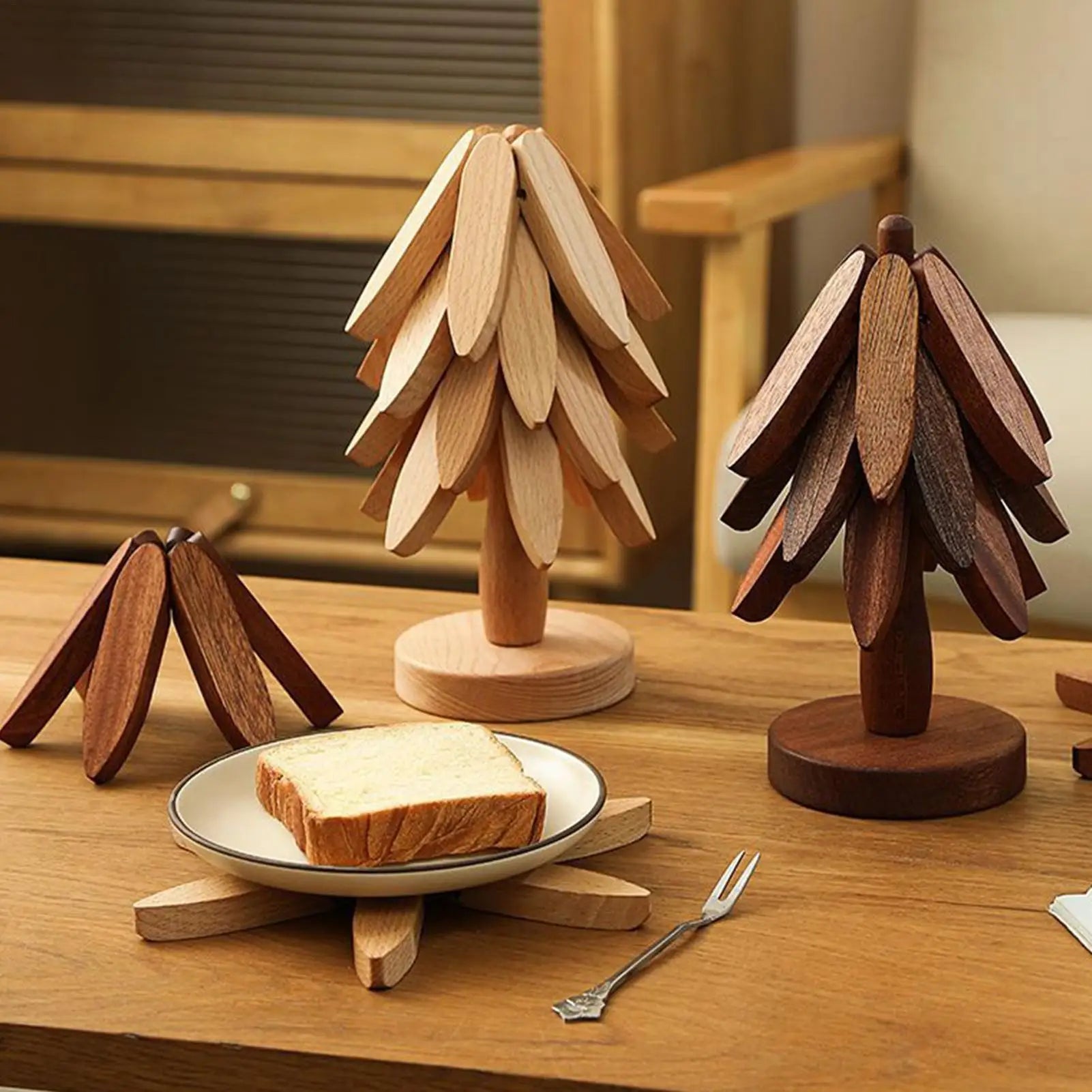 Wood Trivet Tree Shape Heat Resistant Coasters Kitchen Table