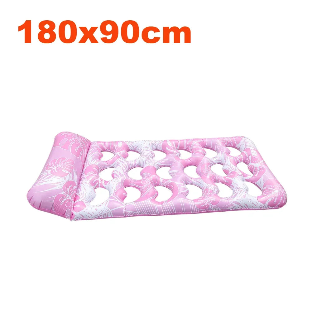 Inflatable Floating Bed with Headrest PVC Floating Lounger Pool Air Mattress for Swimming Pool Beach Adult Water Sleeping Bed Zpaxo Pink 180x90cm
