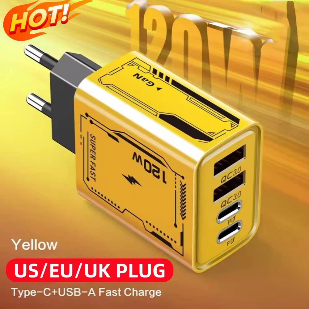 120W Charger Ultra Fast Charging 4 Ports Gan Wall Usb-c Qc 3 0 Phone