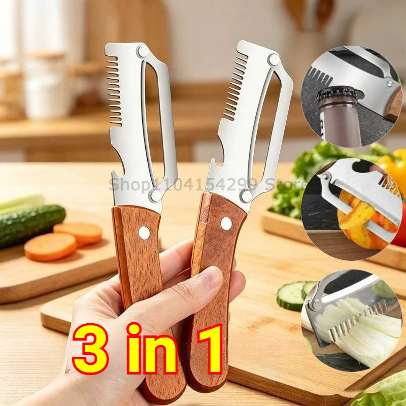 2026 New Paring Knife Ergonomic Wood Handle Knife Stainless Steel Vegetable Peeler with Wooden Handle 2-in-1 Fruit Potato Peeler Zpaxo