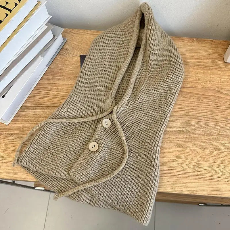 Winter Balaclava Hat Warm Knitted Women's Hood Solid Neck Pullover Zpaxo Khaki
