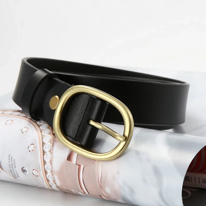 DINISITON Women S Belt Leather Belts Female Gold Pin Buckle Strap