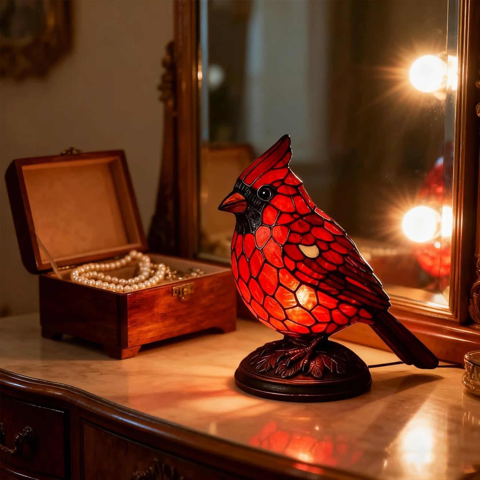Christmas Art Decor Light Red Bird Table Lamp Night Bedside Bedroom
