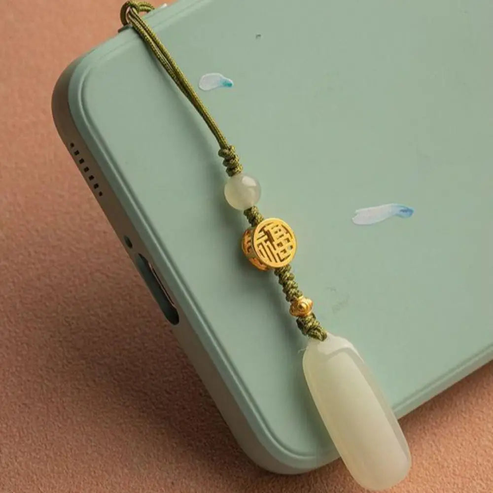 Fashionable Natural Hetian Jade Car Key Ring Tranquility Peace Key Pendants Green Personality Pendant Mobile Phone Chain Couple Zpaxo
