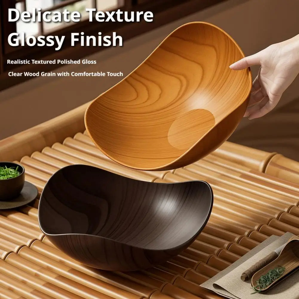 Wood Grain Plastic Serving Bowl – Fruit Salad Candy Party Dish Serving Bowl Zpaxo 2PCS
