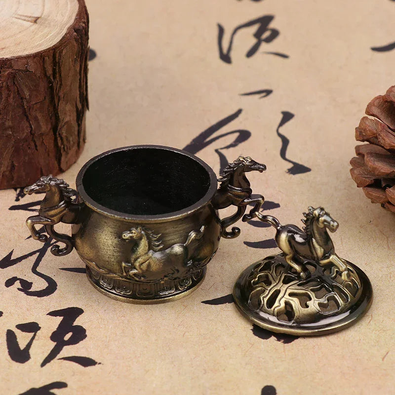 Vintage Alloy Incense Burner Horse Lucky Hollow Lotus Censer Seashell Zpaxo